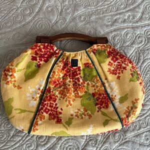 Handmade LISA LILL Studio BARKCLOTH Purse Wood Handles Boho Handbag